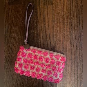 Pompom wristlet wallet